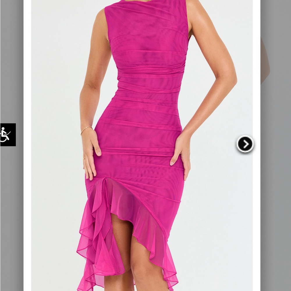 Magenta Ruffle Midi Dress